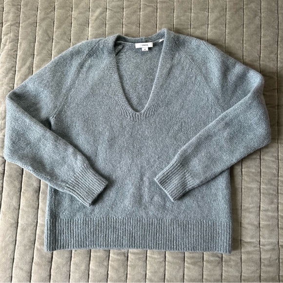 VINCE Mélange Merino Wool Cashmere Vneck Sweater Sea Foam Green - Picture 4 of 8